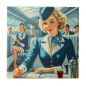 Vintage Stewardess-Illustration Fliese (Vorderseite)