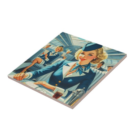 Vintage Stewardess-Illustration Fliese (Seite)