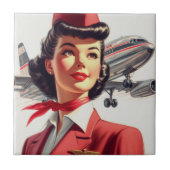 Vintage Stewardess-Illustration Fliese (Vorderseite)