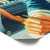 Vintage Stewardess-Illustration Poster (Ecke)