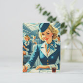 Vintage Stewardess-Illustration Postkarte (Stehend Vorderseite)