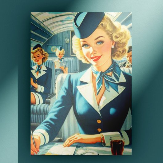 Vintage Stewardess-Illustration Postkarte