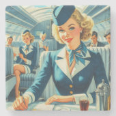 Vintage Stewardess-Illustration Steinuntersetzer (Vorderseite)