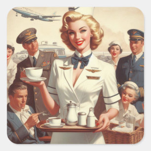 Vintage-Stewardess Pin-up Quadratischer Aufkleber