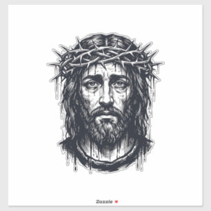 Vintage-Stich Crown of Thorns Heiliges Porträt Aufkleber