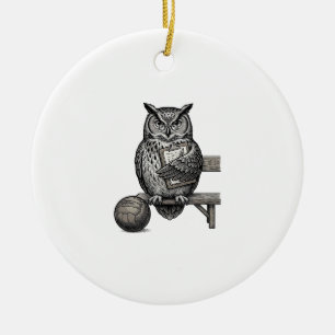 Vintage-Stich-Eule-Fußballtrainer-Shirt-Design_1 Keramik Ornament