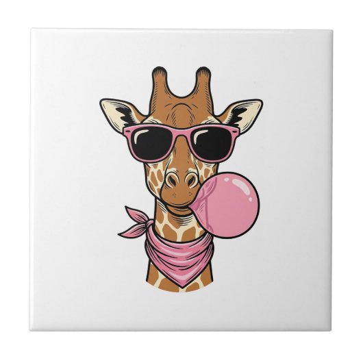 Vintage-Stich Giraffe Bubblegum Vektor Design_ Fliese (Vorderseite)