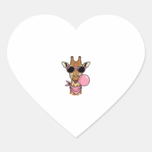 Vintage-Stich Giraffe Bubblegum Vektor Design_ Herz-Aufkleber