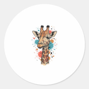 Vintage-Stich Giraffe Kunst Weißes Shirt Design ( Runder Aufkleber