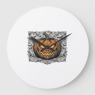 Vintage-Stich Halloween-Kürbis-Shirt-Design_1 Große Wanduhr