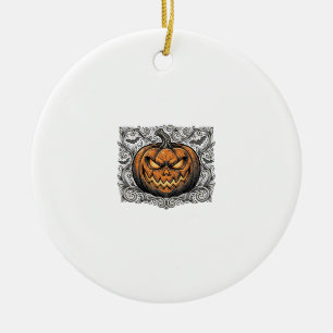 Vintage-Stich Halloween-Kürbis-Shirt-Design_1 Keramik Ornament