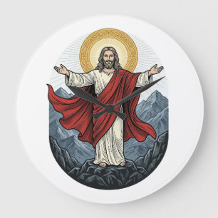 Vintage-Stich Jesus-Berg-Shirt Große Wanduhr