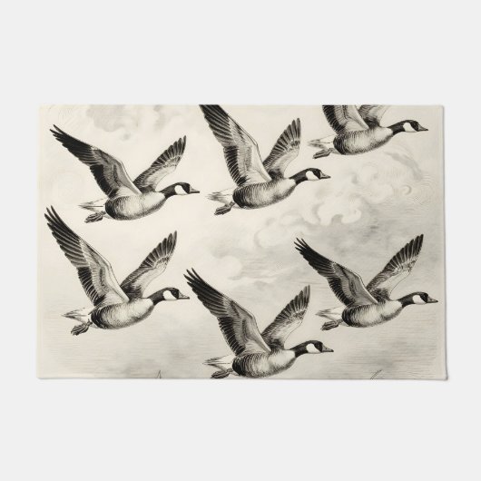 Vintage-Stich Kanadagänse im Flug Fußmatte (Vorderseite)