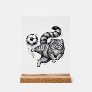 Vintage-Stich-Katze-Fußball-Tritt-Shirt-Design (4) Acrylschild