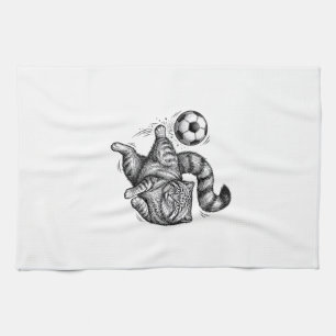 Vintage-Stich-Katze-Fußball-Tritt-Shirt-Design (4) Geschirrtuch