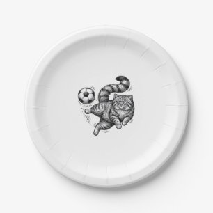 Vintage-Stich-Katze-Fußball-Tritt-Shirt-Design (4) Pappteller