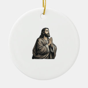 Vintage-Stich Mann betend religiöses Hemd Desi Keramik Ornament