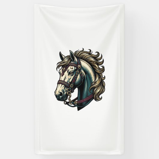 Vintage-Stich Pferdekopf-Vektor Banner (Vertikal)