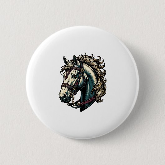 Vintage-Stich Pferdekopf Vektor Button (Vorderseite)