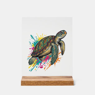 Vintage-Stich-Schildkröte-Farbsplash-Shirt_1 Acrylschild