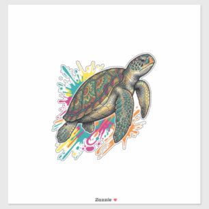 Vintage-Stich-Schildkröte-Farbsplash-Shirt_1 Aufkleber