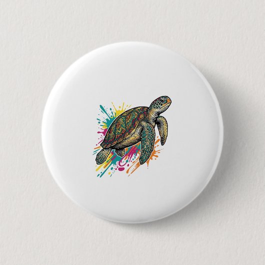 Vintage-Stich-Schildkröte-Farbsplash-Shirt_1 Button (Vorderseite)