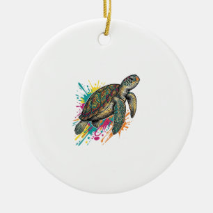 Vintage-Stich-Schildkröte-Farbsplash-Shirt_1 Keramik Ornament