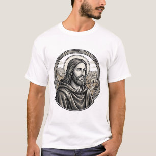 Vintage-Stich-Shirt mit religiösem Porträt T-Shirt