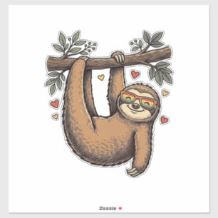Vintage-Stich-Sloth-Herz-Regenbogen-Shirt-Design Aufkleber