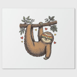 Vintage-Stich-Sloth-Herz-Regenbogen-Shirt-Design Geschenkpapier