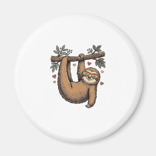 Vintage-Stich-Sloth-Herz-Regenbogen-Shirt-Design Magnet