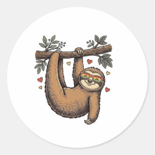 Vintage-Stich Sloth Herz Regenbogen-Shirt-Design Runder Aufkleber