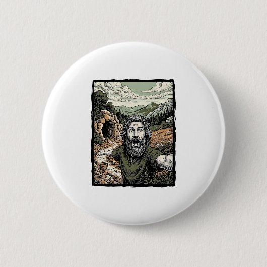 Vintage-Stich überraschte bärtige Porträt-Design Button (Vorderseite)