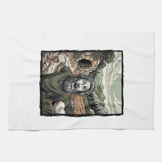 Vintage-Stich überraschte bärtige Porträt-Design Geschirrtuch (Horizontal)