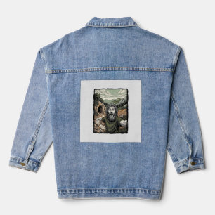 Vintage-Stich überraschte bärtige Porträt-Design Jeansjacke