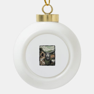 Vintage-Stich überraschte bärtige Porträt-Design Keramik Kugel-Ornament