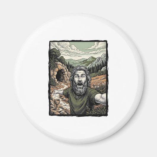 Vintage-Stich überraschte bärtige Porträt-Design Magnet (Vorne)