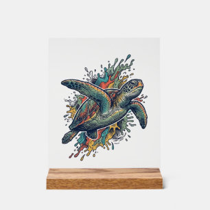 Vintage-Stichillustration Meeresschildkröte Splash Acrylschild