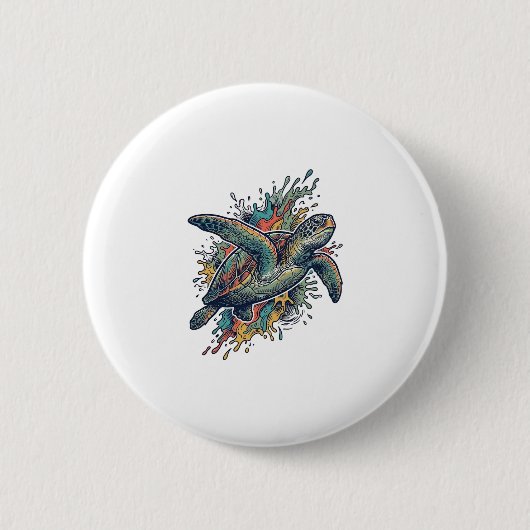 Vintage-Stichillustration Meeresschildkröte Splash Button (Vorderseite)