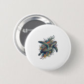 Vintage-Stichillustration Meeresschildkröte Splash Button (Vorne & Hinten)