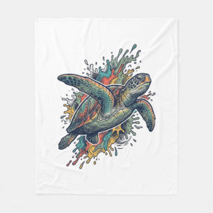 Vintage-Stichillustration Meeresschildkröte Splash Fleecedecke