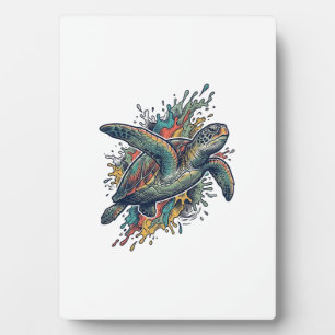 Vintage-Stichillustration Meeresschildkröte Splash Fotoplatte