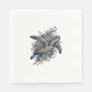 Vintage-Stichillustration Meeresschildkröte Splash Serviette