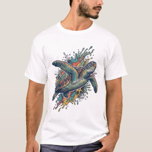 Vintage-Stichillustration Meeresschildkröte Splash T-Shirt