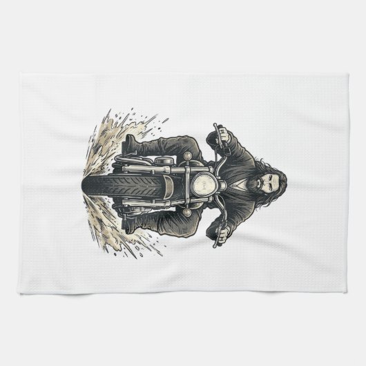 Vintage-Stichmotorradfahrer-Vektor-Design_1 Geschirrtuch (Horizontal)
