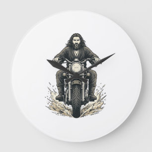 Vintage-Stichmotorradfahrer-Vektor-Design_1 Große Wanduhr