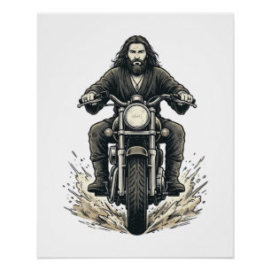 Vintage-Stichmotorradfahrer-Vektor-Design_1 Poster