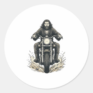 Vintage-Stichmotorradfahrer-Vektor-Design_1 Runder Aufkleber