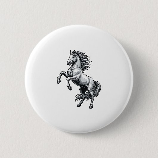 Vintage-Stichzeichnung Aufbäumendes Pferd Vektor-D Button (Vorderseite)
