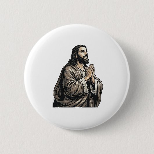 Vintage-Stichzeichnung betender Mann religiöses He Button (Vorderseite)